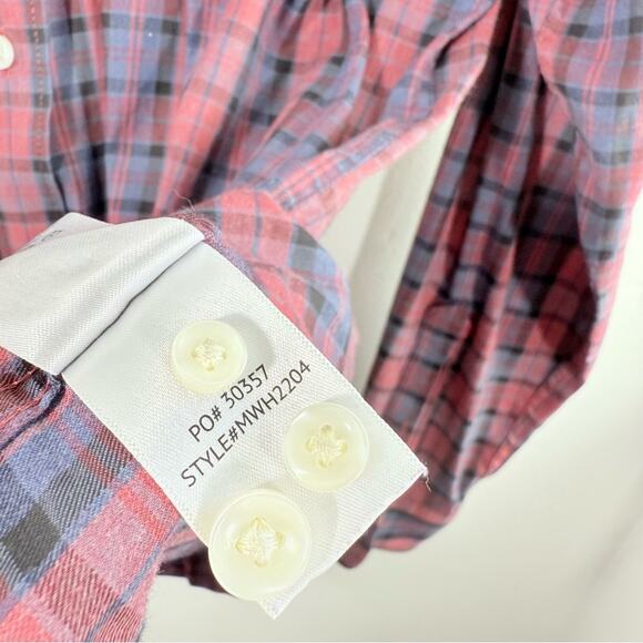Faherty Red Blue Plaid Movement Long Sleeve Cotton Button Down Shirt Large - Picture 8 of 10